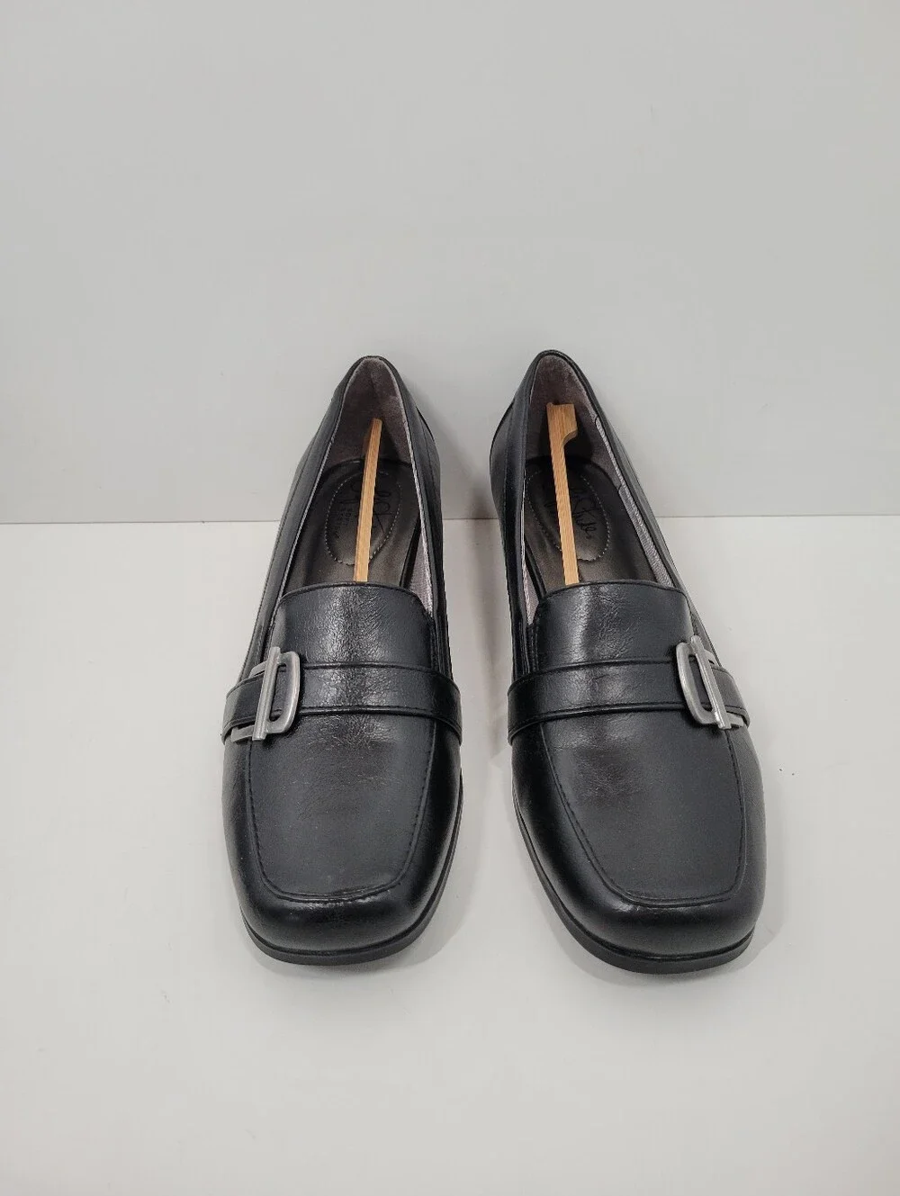 Life Stride Bounty Black Leather Stacked Block Heel Shoes Women Size 8M New - Picture 3 of 6